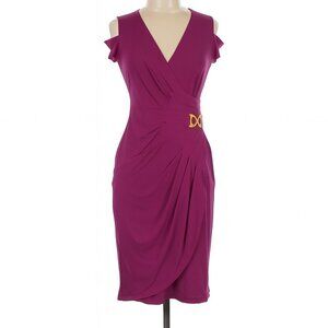 Cache Cold Shoulder Draped Dress XS Petite Form Fitting Stretch Cocktail Gold